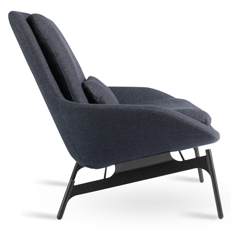 Edwards Navy Leather and Manufactured Wood Field Lounge Chair