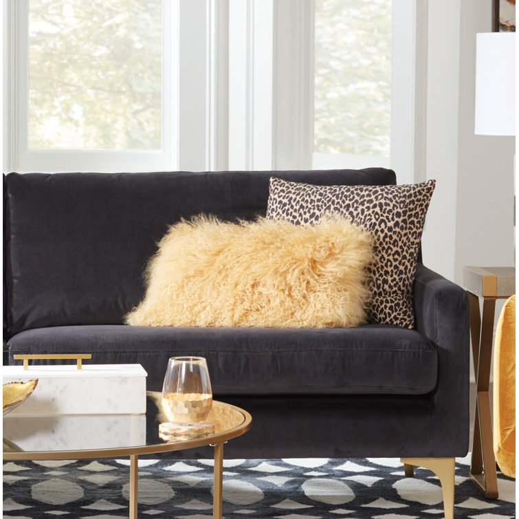 Gold Wool Mongolian Lamb Fur Lumbar Throw Pillow