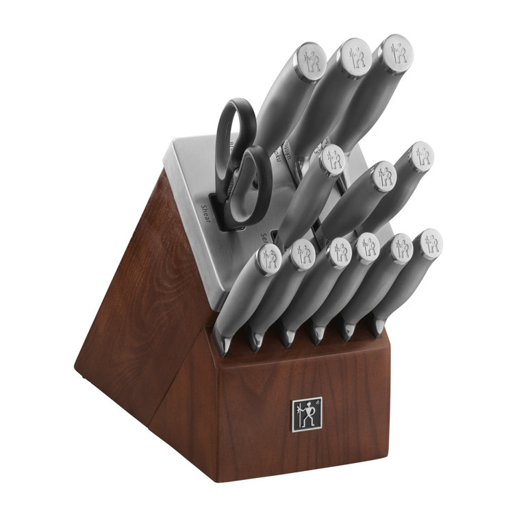 HENCKELS Modernist 14-Piece Self-Sharpening Knife Set with Block, Chef Knife, Paring Knife, Bread Knife, Steak Knife, Stainless Steel, Walnut