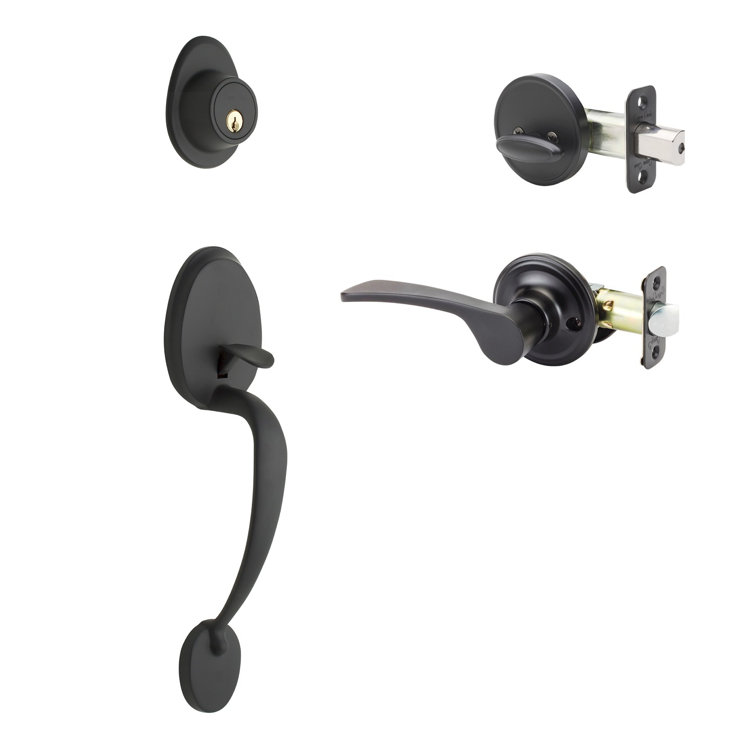 Black Single Cylinder Deadbolt with Lever Handle
