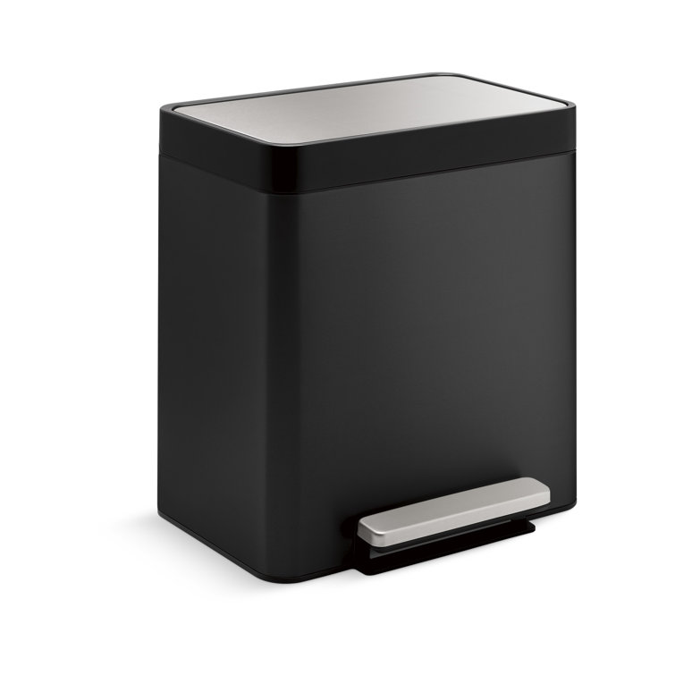 8-Gallon Black Stainless Steel Step Trash Can with Pedal
