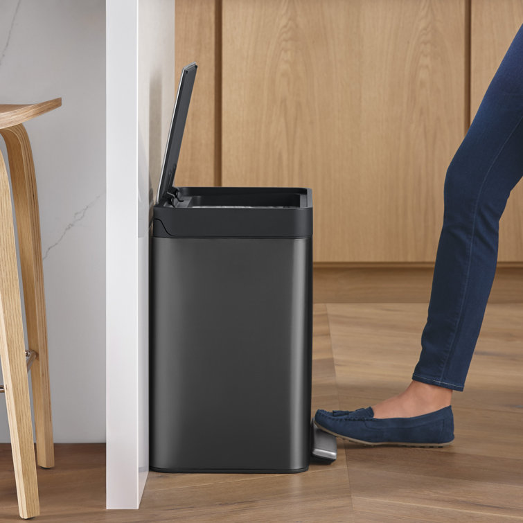 8-Gallon Black Stainless Steel Step Trash Can with Pedal
