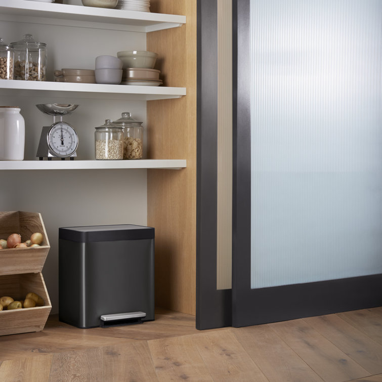 8-Gallon Black Stainless Steel Step Trash Can with Pedal