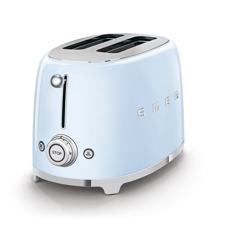 Pastel Blue Stainless Steel 2-Slice Toaster with Wide Slot