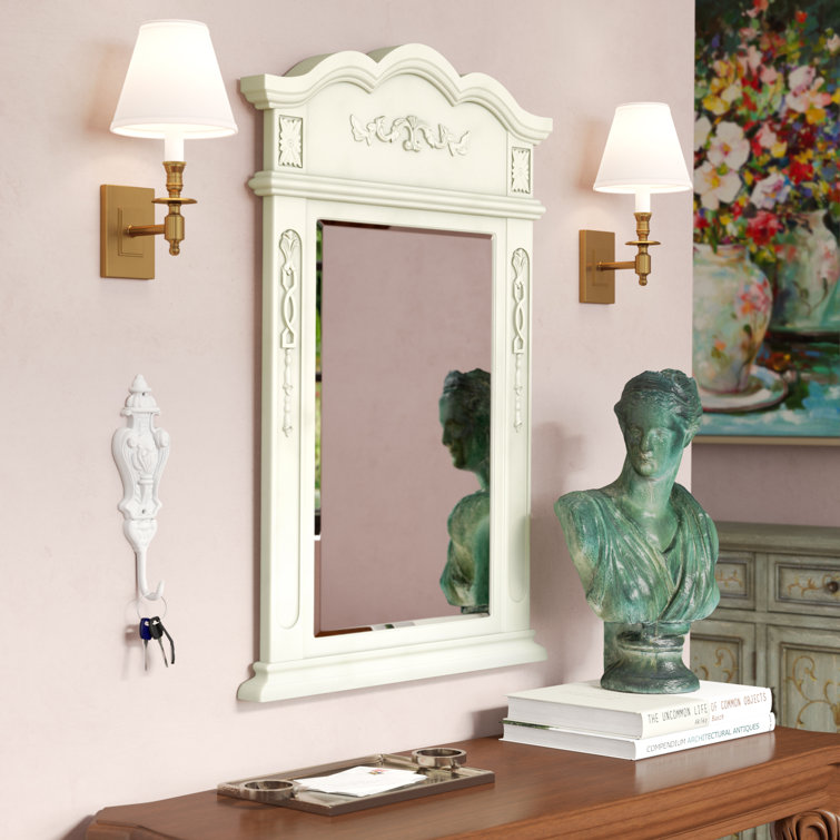 Antique White Rectangular Wood Bathroom Vanity Mirror