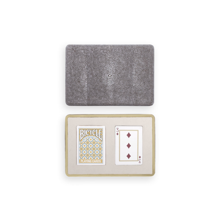Chocolate Shagreen Card Case with Brass Detailing