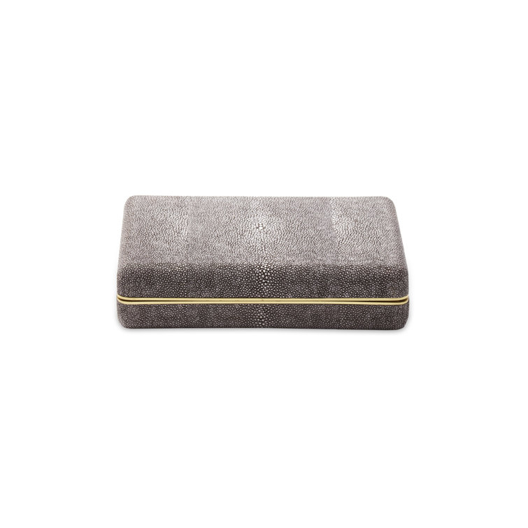 Chocolate Shagreen Card Case with Brass Detailing