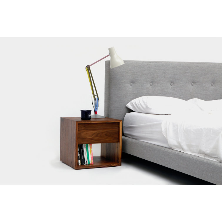 King Ash Linen Tufted Upholstered Platform Bed with Walnut Base
