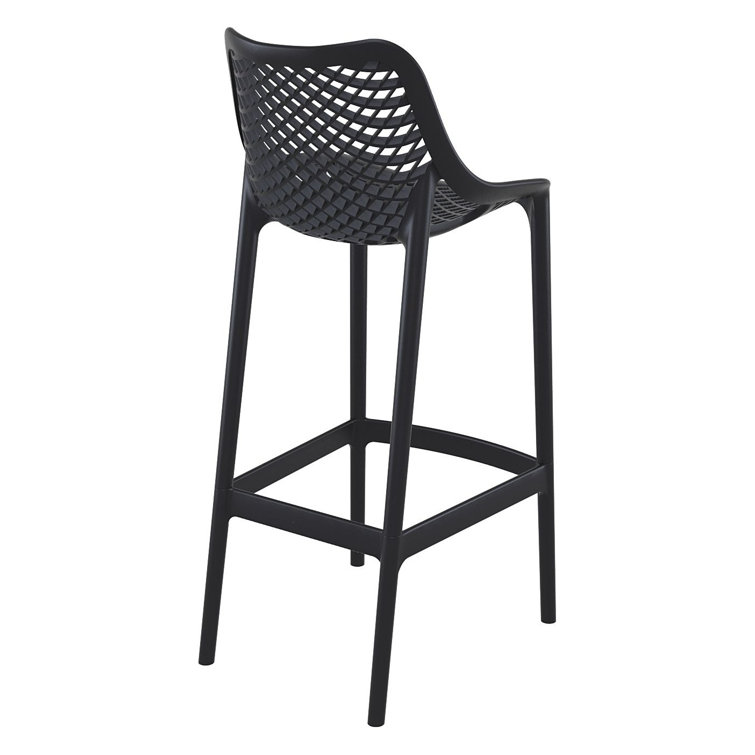 Black Plastic Outdoor Bar Stools with Footrest, Set of 2