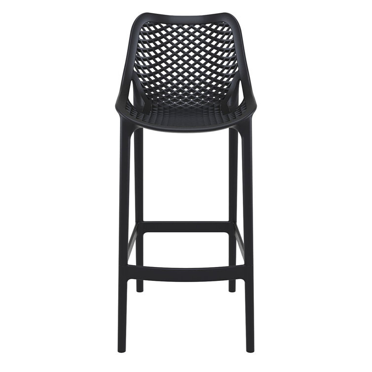 Black Plastic Outdoor Bar Stools with Footrest, Set of 2