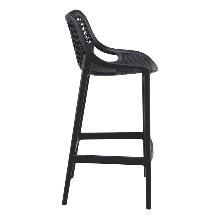 Black Plastic Outdoor Bar Stools with Footrest, Set of 2