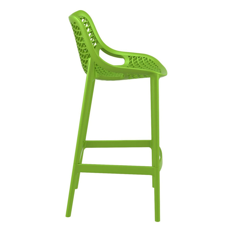 Tropical Green Plastic Outdoor Bar Stools with Footrest - Set of 2