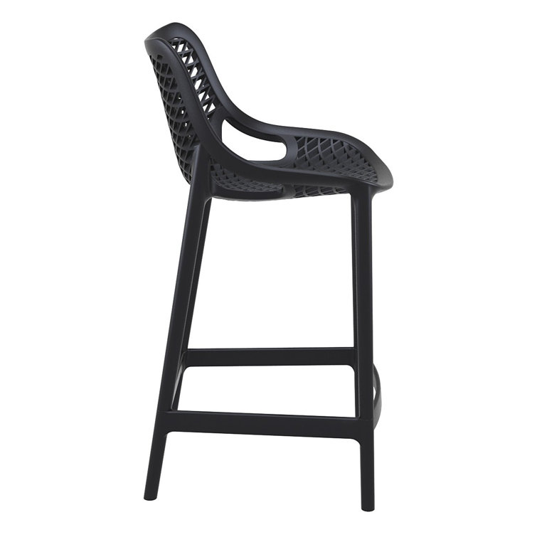 Black Plastic Outdoor Bar Stools with Footrest, Set of 2