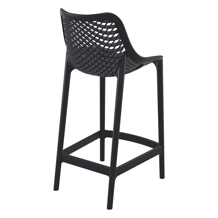 Black Plastic Outdoor Bar Stools with Footrest, Set of 2