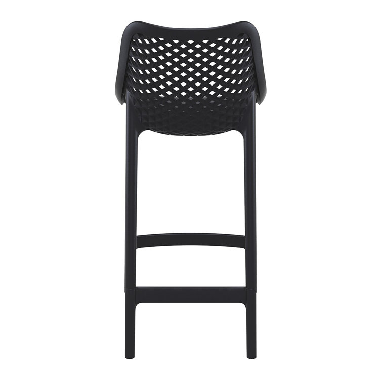Black Plastic Outdoor Bar Stools with Footrest, Set of 2