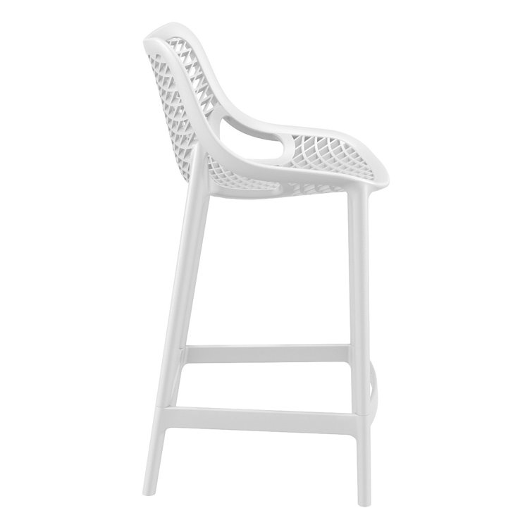 White Plastic Outdoor Bar Stools with Diamond Design, Set of 2
