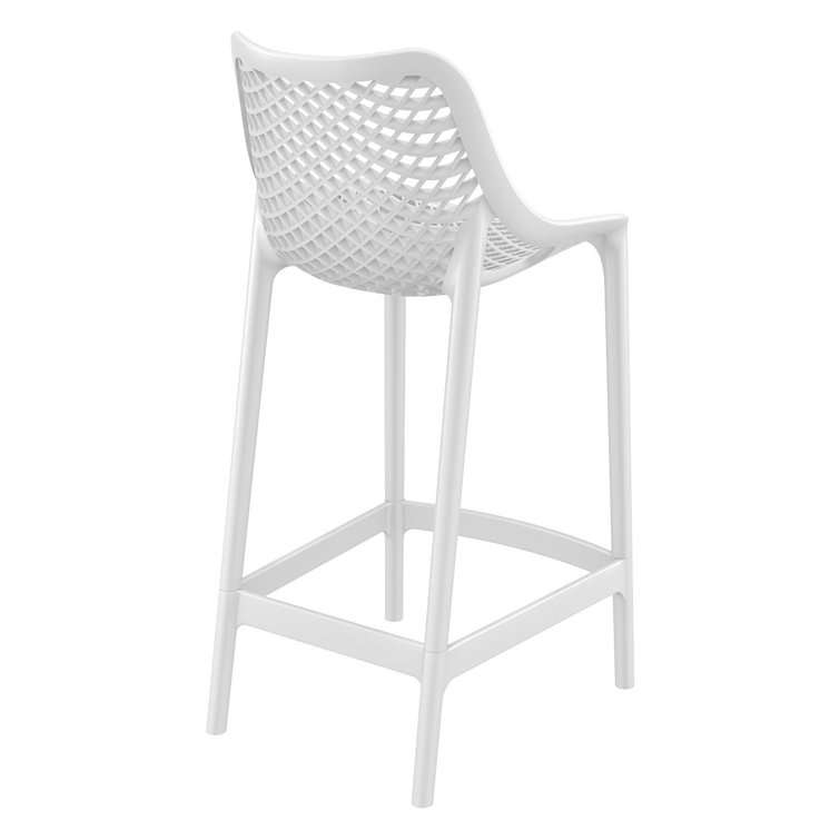 White Plastic Outdoor Bar Stools with Diamond Design, Set of 2