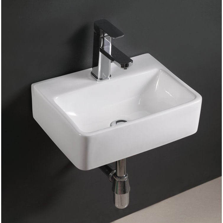 Elanti 12'' White Ceramic Rectangular Wall-Mount Bathroom Sink