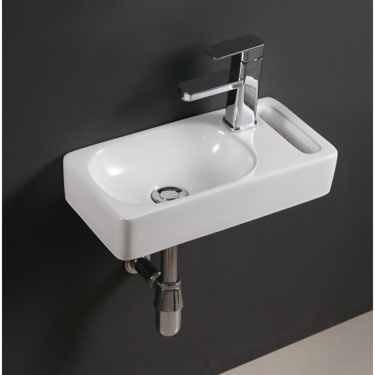 Elanti 8.63'' White Ceramic Rectangular Wall-Mount Bathroom Sink