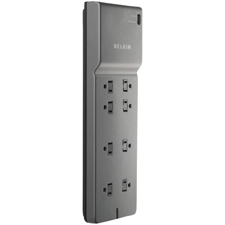 8-Outlet Black Surge Protector Power Strip with 8 ft Cord