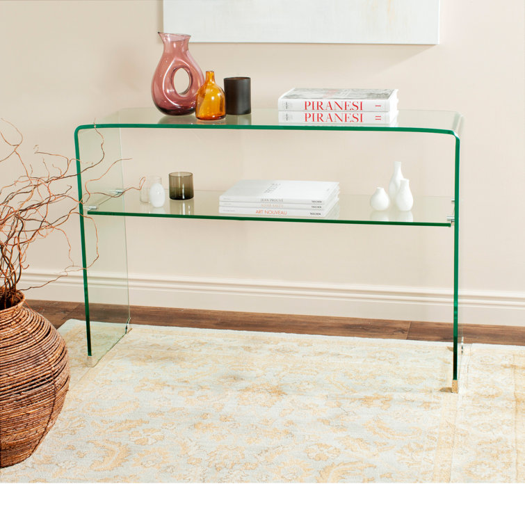 Elysian 43'' Clear Tempered Glass Console Table with Shelf
