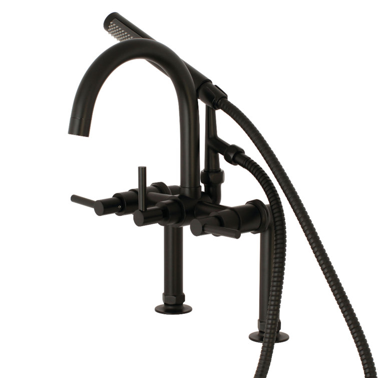 Matte Black Brass Deck Mount Clawfoot Tub Faucet with Hand Shower