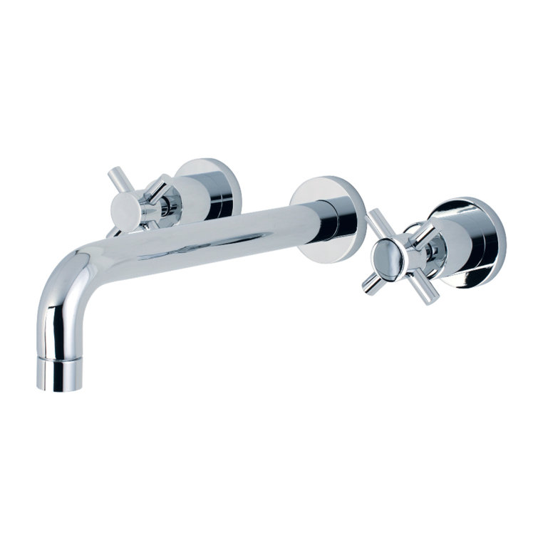 Polished Chrome Wall Mount Roman Tub Faucet with Cross Handles