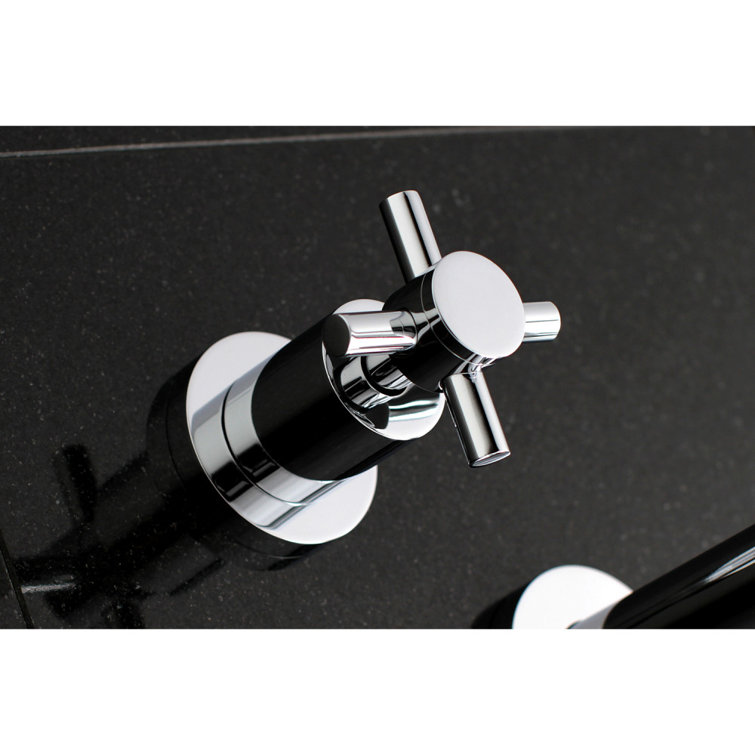 Polished Chrome Wall Mount Roman Tub Faucet with Cross Handles