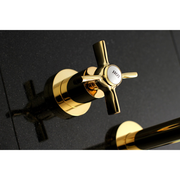 Polished Brass Dual Handle Wall Mount Tub Faucet
