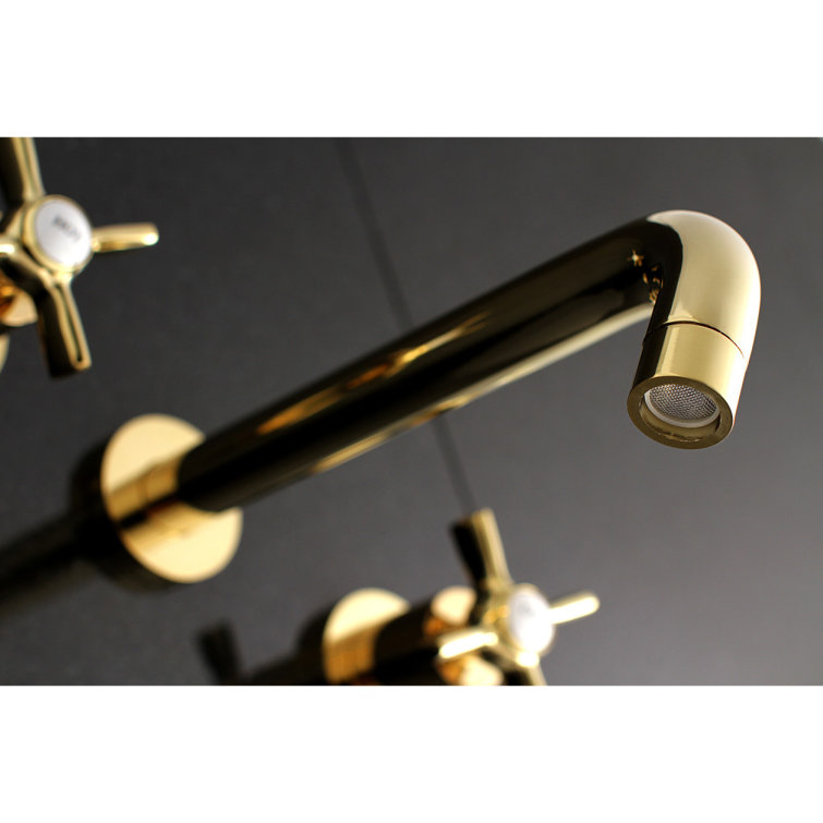 Polished Brass Dual Handle Wall Mount Tub Faucet