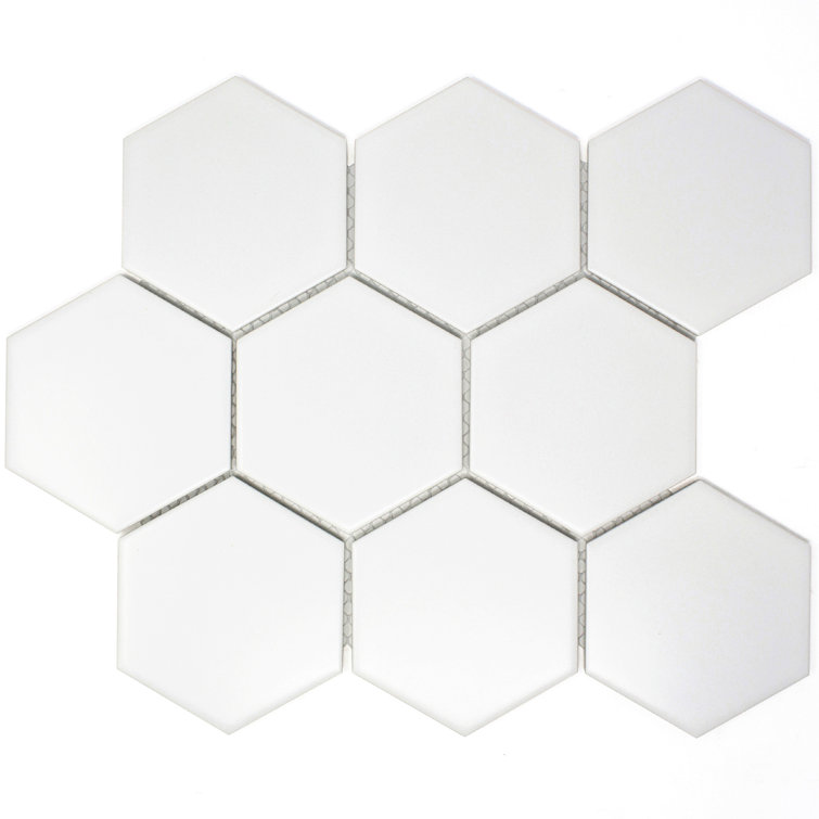 White Hexagon Porcelain Mosaic Tile Sheet