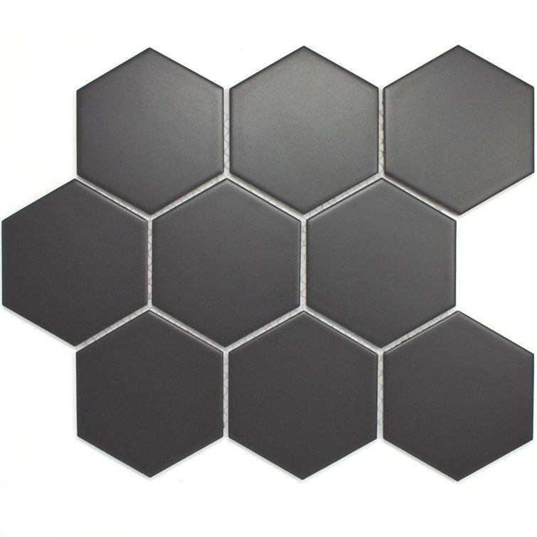 Gray Black Hexagon Matte Porcelain Mosaic Tile Sheet