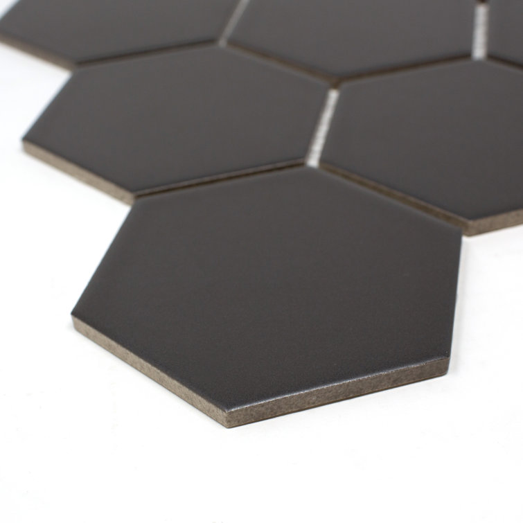 Gray Black Hexagon Matte Porcelain Mosaic Tile Sheet