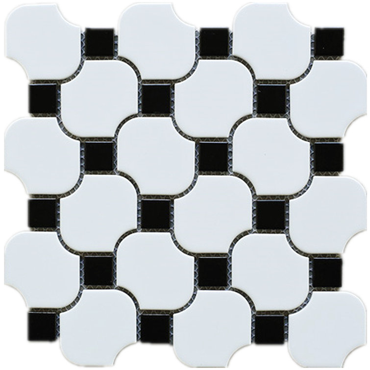 White and Black Porcelain Mosaic Square Tile Sheet