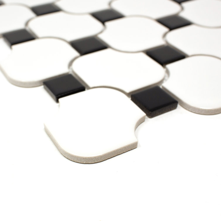 White and Black Porcelain Mosaic Square Tile Sheet