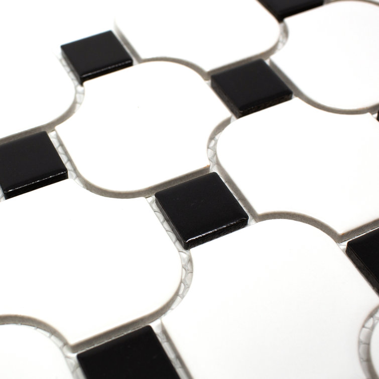 White and Black Porcelain Mosaic Square Tile Sheet