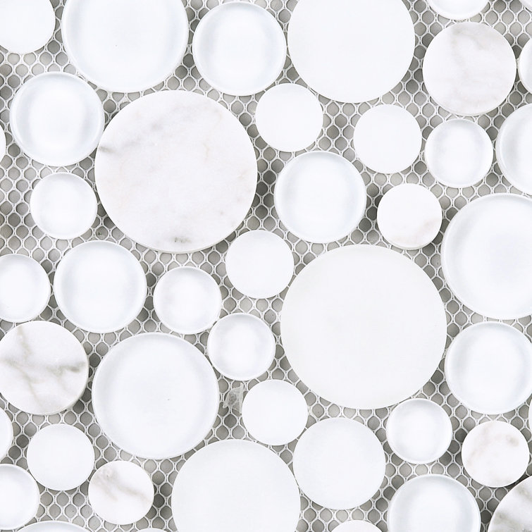White Bubble Art Marble Look Mosaic Wall Tile Sheet