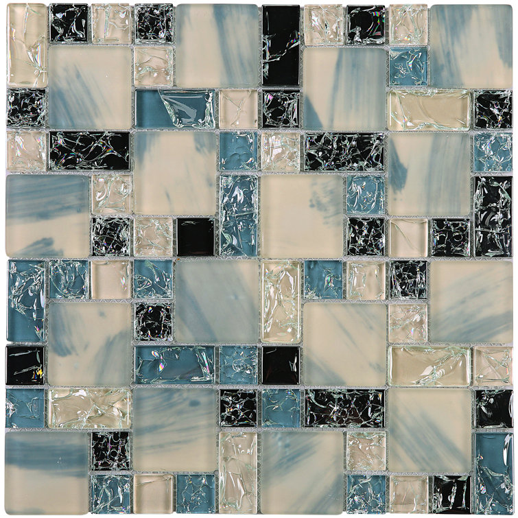Gray and Black Glass Mosaic Wall Tile Sheet
