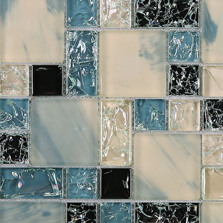 Gray and Black Glass Mosaic Wall Tile Sheet
