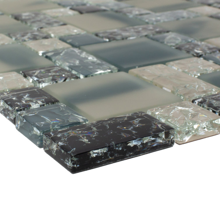 Gray and Black Glass Mosaic Wall Tile Sheet