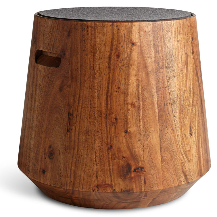 Heathered Graphite Round Solid Acacia Wood Accent Stool