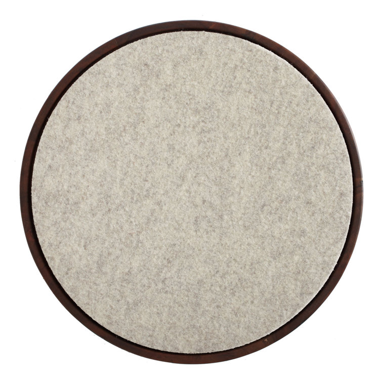 Heathered Off White Felt and Acacia Wood Accent Stool