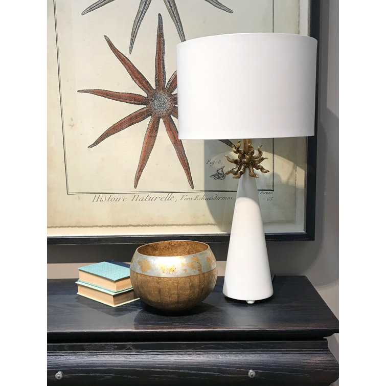 Neo French White and Gold Leaf Cylinder Table Lamp