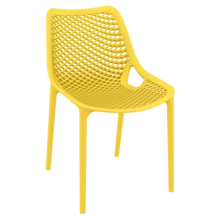 Yellow Stackable UV Resistant Plastic Outdoor Dining Chairs, Set of 2