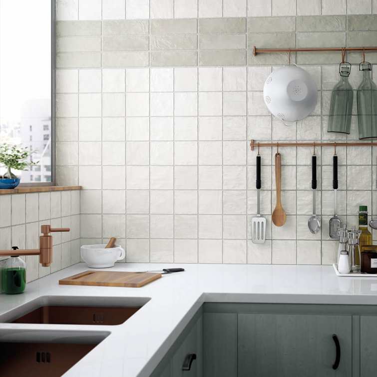 Amagansett 4" x 4" White Ceramic Wall Tile Set