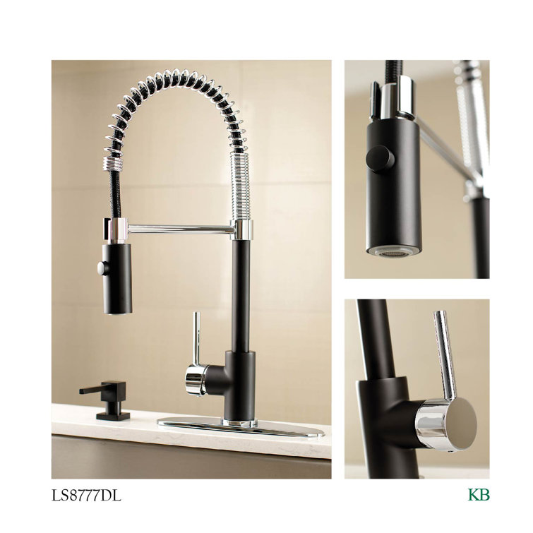 Matte Black and Chrome Single-Handle Pre-Rinse Kitchen Faucet