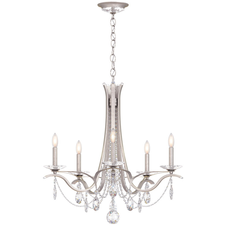 Antique Silver 5-Light Crystal Chandelier with Clear Heritage Crystals