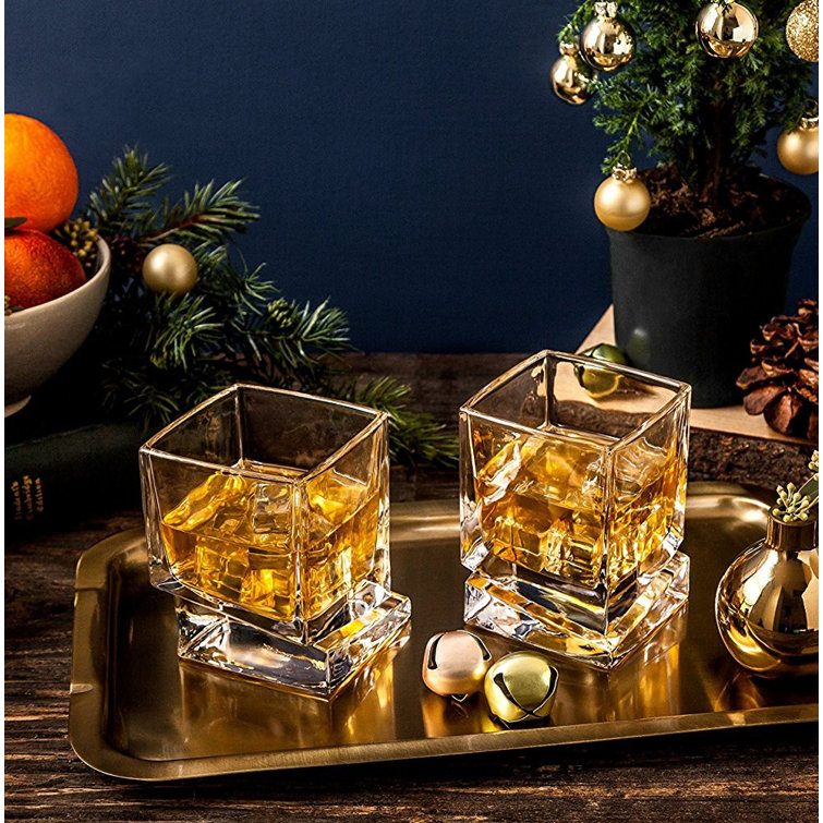 JoyJolt Carre 10oz Clear Square Whiskey Glass Set