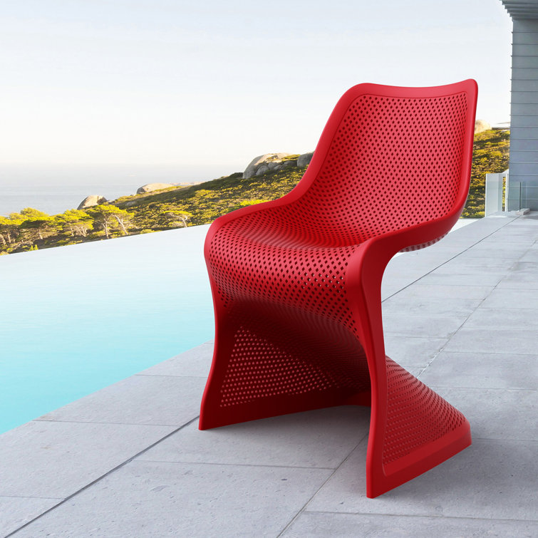 Red S-Shaped UV Resistant Plastic Outdoor Dining Chair