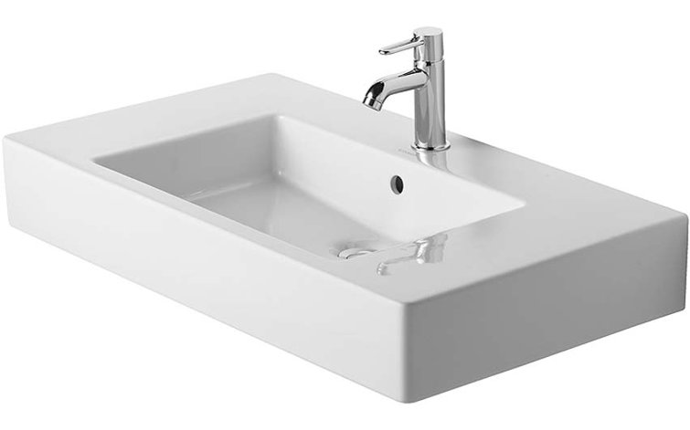 Vero White Ceramic Rectangular Wall-Mount Vessel Sink